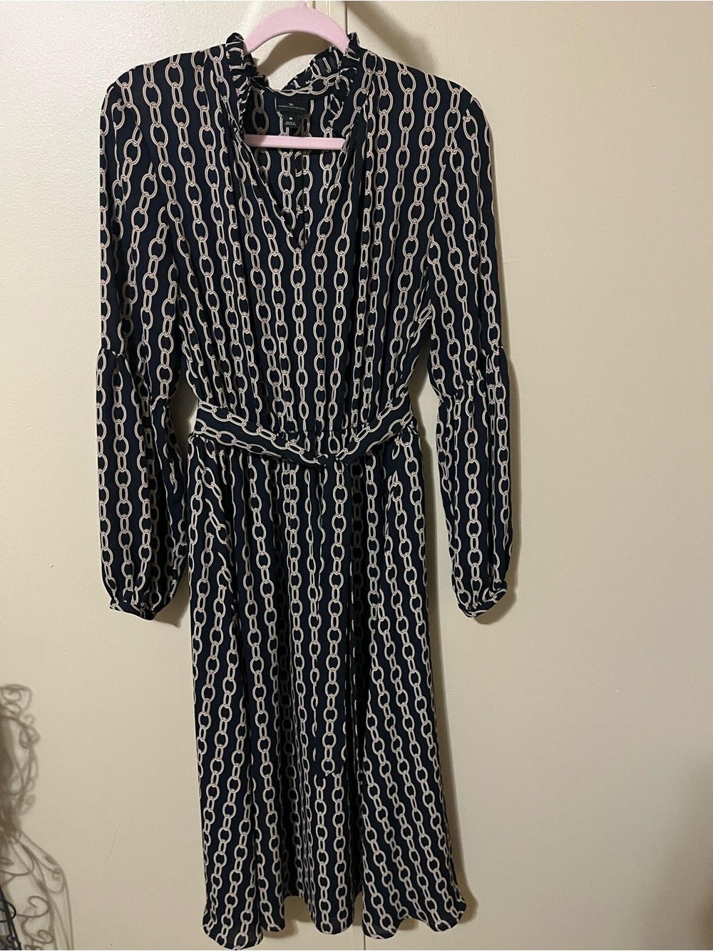 Worthington Navy and White Chain-Print Midi Dress